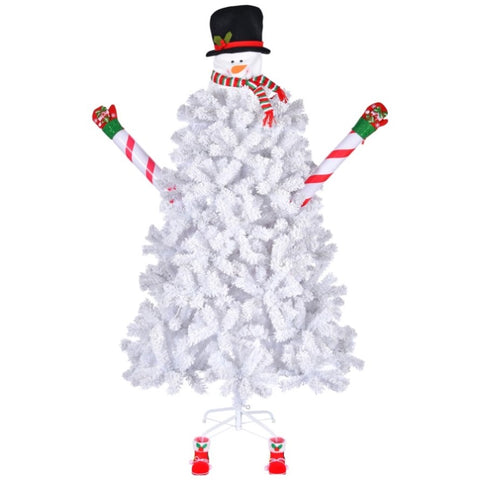 6.5ft Automatic Tree Structure Snowman Shape PVC Material 700 Branches White Flocking 140 Lights 06606062
