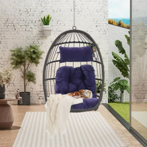 ZUN Outdoor Garden Rattan Egg Swing Chair Hanging Chair PE Hang Chair W874127490