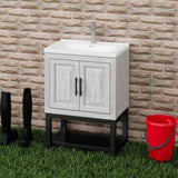 24" Bathroom Vanity White Ceramic Sink & Hot and Cold Faucet , Freestanding Bathroom Cabinet W688P224402