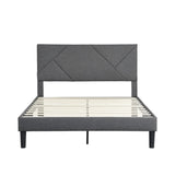 Full Size Upholstered Platform Bed Frame with Headboard, Strong Wood Slat Support, Mattress W2297P347432