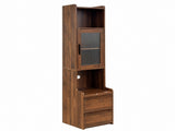 Tall Narrow Nightstand with Open Shelves, Glass Door Cabinet & 2 Drawers, Bedside Cabinet for Small W331P532626