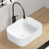 Bathroom Vessel Sink, Rectangle Basin Above Counter White Stone Resin Small Vanity Sink Washing Art W3402P326471