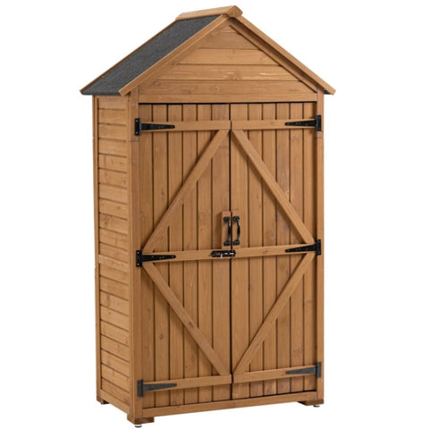 ZUN 39.56"L x 22.04"W x 68.89"H Outdoor Storage Cabinet Garden Wood Tool Shed Outside Wooden Closet with 38532261