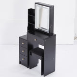 Small Size Left Bedside Cabinet Vanity Table Cushioned Stool, Touch Control Sliding LED Mirror, W936P226032