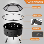 ZUN 30IN Metal Fire Pit Black 80392062