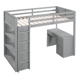 ZUN Twin Size Loft Bed with Ladder, Shelves, and Desk, Gray 83068138