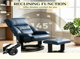 360&deg Swivel Massage Recliner Chair, 10-Point Vibration Footstool for Living Room, Blue 94968086