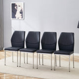Luxury Simple Chair - Set of 4 BLACK PU Material High Resilience Dining Chair with Metal Silver W1151P282690