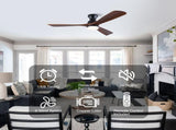 52 Inch Ceiling Fan with LED Light, 3 Solid Wood Blades, Reversible DC Motor, Remote Control, Modern W3816P585792