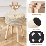 ZUN Amazon Shipping Round Ottoman Footstool Natural Seagrass Foot Stool Pouf Ottomans with Solid Wood 87294278