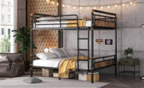 Full over Full Metal Bunk Bed, Industrial Detachable Bunkbeds with Safety Guard Rails for Teens W2580P304986