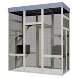 62.6" Outdoor Wooden Catio for Cats, Large Cat Enclosure with Waterproof Roof, 2 Cat Houses & W773P312617