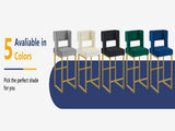 Modern grey velvet bar chair set - stable comfortable. Golden metal legs. Smooth design lines W1512P612601