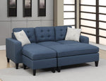 ZUN Reversible 3pc Sectional Sofa Set Navy Tufted Polyfiber Wood Legs Chaise Sofa Ottoman Pillows B01149073