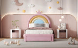 Twin Size Upholstered Rainbow Design Bed, Velvet Princess Platform Bed with Storage Drawer, No N733P234606H