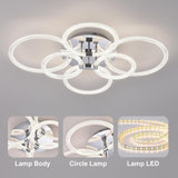 ZUN Modern LED, Flush Mount Ceiling Light with Dimmable Remote Control, 6Rings Acrylic Fixture for 33790869