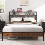 Queen Bed Frame Headboard, wooden platform bed frame, bedside with soft packaging and 2 USBs, no W636P317033