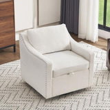 011-Teddy Fabric 360&deg Swivel Accent Chair with Upholstered,One Back Pillow,Armrest with Rivets W527P190834