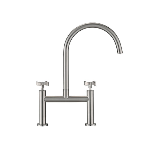 ZUN 2 Handle Bridge Kitchen Faucet In Stainless Steel W122562716