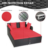 Red Outdoor Rattan Daybed with Upholstered Cushions 48768707