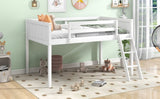 Twin Size Wood Low Loft Bed with Ladder, ladder can be placed on the left or right, White WF313084AAK