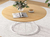 Natural 47" Round Dining Table , Family-Sized for 4-6 People, Hourglass Metal Base & Curved Tabletop 29145753
