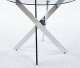 ZUN Dining Table with cross metal leg and tempered glass,Modern Space Saving Kitchen Table for Living 36989870