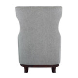 ZUN Button Tufted Wing-Back Accent Chair 1pc Light Gray Fabric Upholstered Pillow Solid Wood Traditional B011P182650