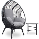 ZUN Patio PE Wicker Egg Chair Model 2 with Black Color Rattan Grey Cushion and Side Table 57693755