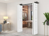 60 in. x 80 in. 6-Panel White Painted MDF Composite Double Bi-Fold Barn Door with Sliding Hardware B2763P491007