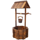 Rustic Wooden Wishing Well Planter Outdoor Home Dcor for Patio, Garden, Yard w/Hanging Bucket ,20in W465P215368