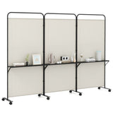 3-Panel Folding Divider with Lockable Wheels and 3 Metal Shelves White 56218480
