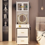 Small Vanity Desk with Mirror and LED Lights, Makeup Table with Charging Station and drawers and 90318617