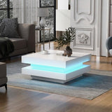 ZUN High Gloss Minimalist Design with LED Lights, 2-Tier Square Coffee Table, Center Table for Living 05374756