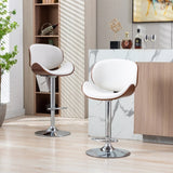 ZUN HengMing Bentwood Adjustable Bar Stools , Upholstered Swivel Barstool, white PU Leather Barstools W21241142