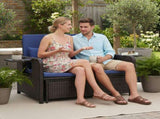 Patio Rattan Daybed Set, 2-in-1 Wicker Loveseat Sofa with Multipurpose Ottoman & Retractable Side 24305570