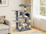 44" Multi-Level Cat Tree with Spacious Top Perch, 2-Door Condo & Hammock for Indoor Cats -Light Gray 72256663