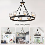 Matte Black Gold Wagon Wheel Chandelier Farmhouse Modern Small Crystal Round Chandelier for Living W1592P233064
