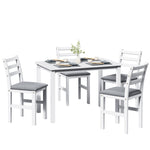 ZUN 5PCS Stylish Dining Table Set 4 Upholstered Chairs with Ladder Back Design for Dining Room Kitchen W1673130772