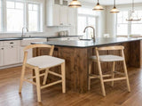 Balmain Indoor Rubberwood Barstool, Natural Finished and Beige Upholstery, Set of 2 N775P318294N