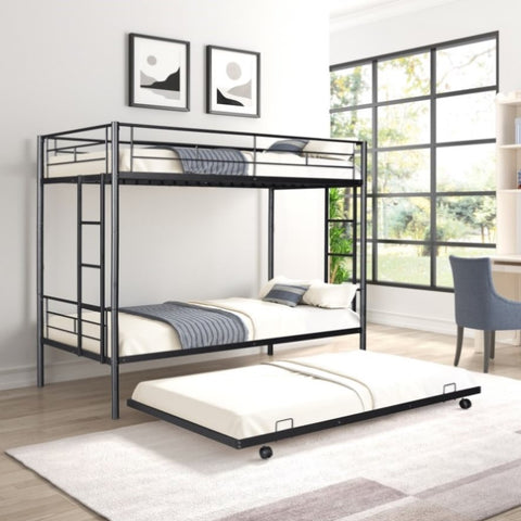 ZUN Metal Twin over Twin Bunk Bed with Trundle/Can Be Separated into 2 Twin Beds/ Heavy-duty Sturdy W42752425