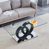 Modern Style Glass Top MDF Coffee Table Black Base, Suitable for Living Rooms and Lounge Areas, W3226P279046