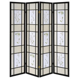 Floral and Black 4-Panel Folding Screen with Floral Motif B062P153645