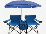 Portable Double Folding Beach Chair Set with Umbrella, 2-Person Outdoor Camping Chair with Cup 67251703