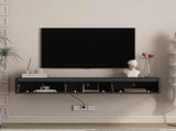 Floating TV Stand, Wall Mounted TV Shelf with Led Lights & Power Outlet,High TV Cabinet for Black tv W1321P389542