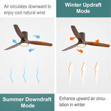 52 Inch Flush Mount Ceiling Fan with LED Light and Remote Control Solid Wood Blades 85783456