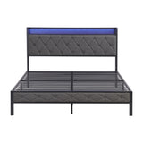 Full Bed Frame Storage Headboard, Charging Station and LED Lights, Upholstered Platform Bed 42481960
