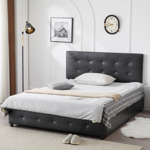 ZUN Upholstered Full Platform Storage Bed Frame with 4 Drawers, Adjustable Headboard with Button Tufted 53368852