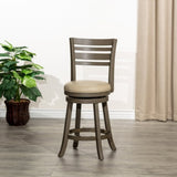 24" Counter Height Slat Back Swivel Stool, Weathered Gray Finish, French Gray Leather Seat B04660700