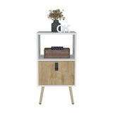 Tall Nightstand 29"H, with One Drawer and Functional Storage, White / Macadamia B097P167469